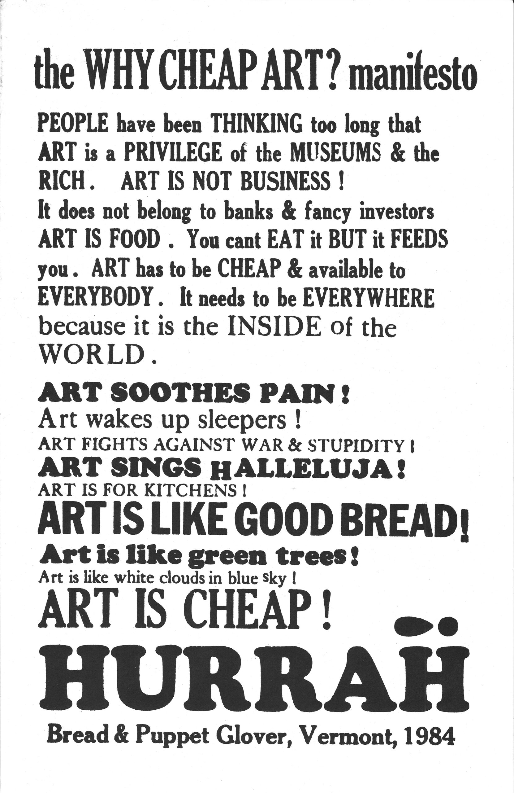 Why Cheap Art? – Bread and Puppet Theater